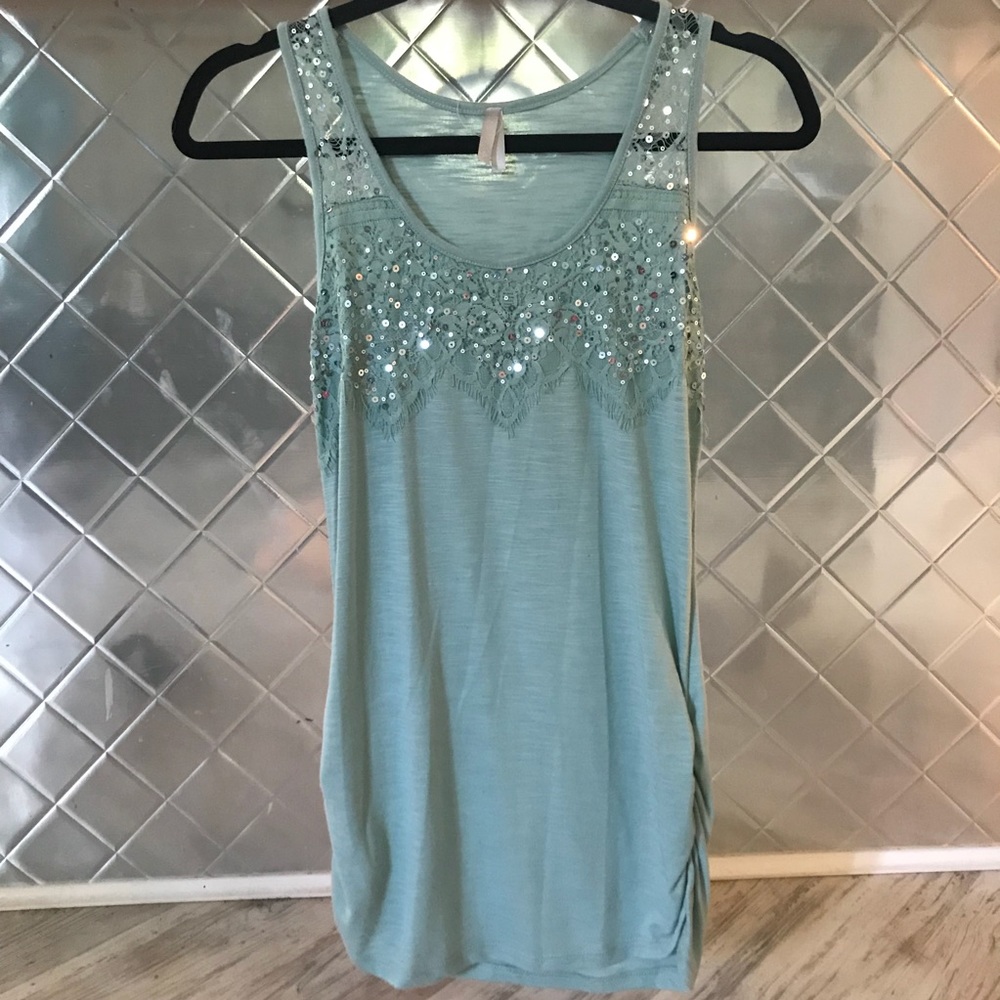 Light Blue Sparkle Lace Tank Top